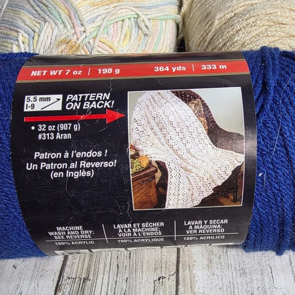 Red Heart Super Saver Yarn 4 Skeins Royal Blue Mirage Jumbo Cream Pastel Multi